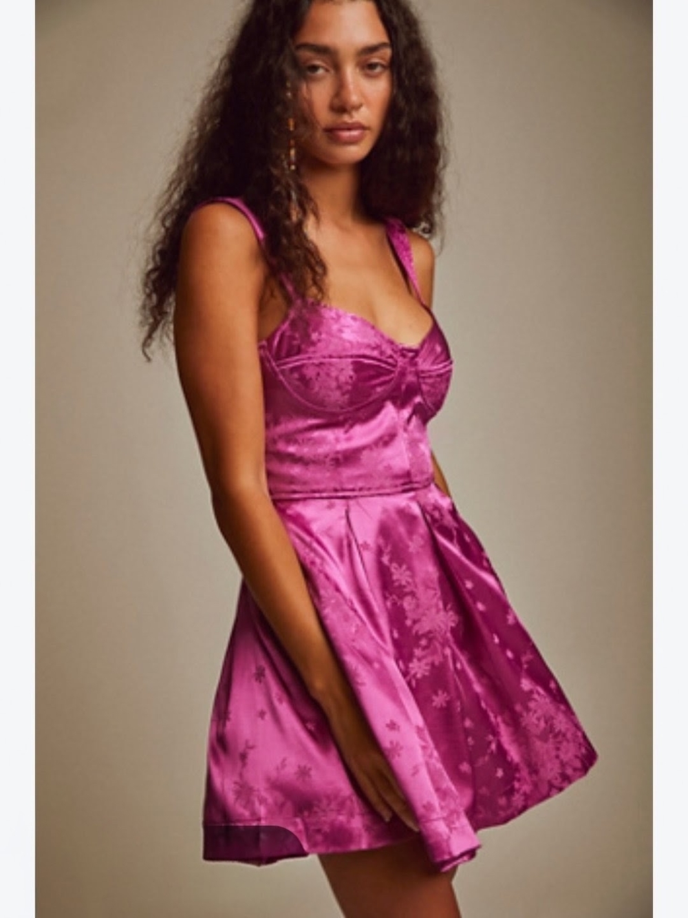 SHEIN Hot Pink Satin Bustier Romper Dress